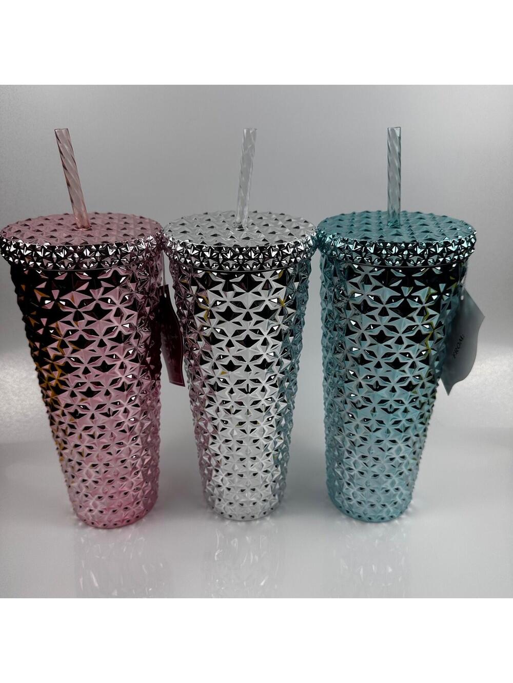 Holiday Time Textured Tumbler Set 3pk 26oz Pink Silver Blue Metallic Studded